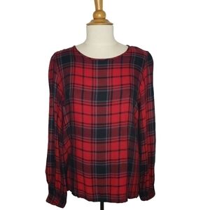 Loft Plaid Popover Top S Gathered Elastic Cuffs Academia Cottagecore Grannycore